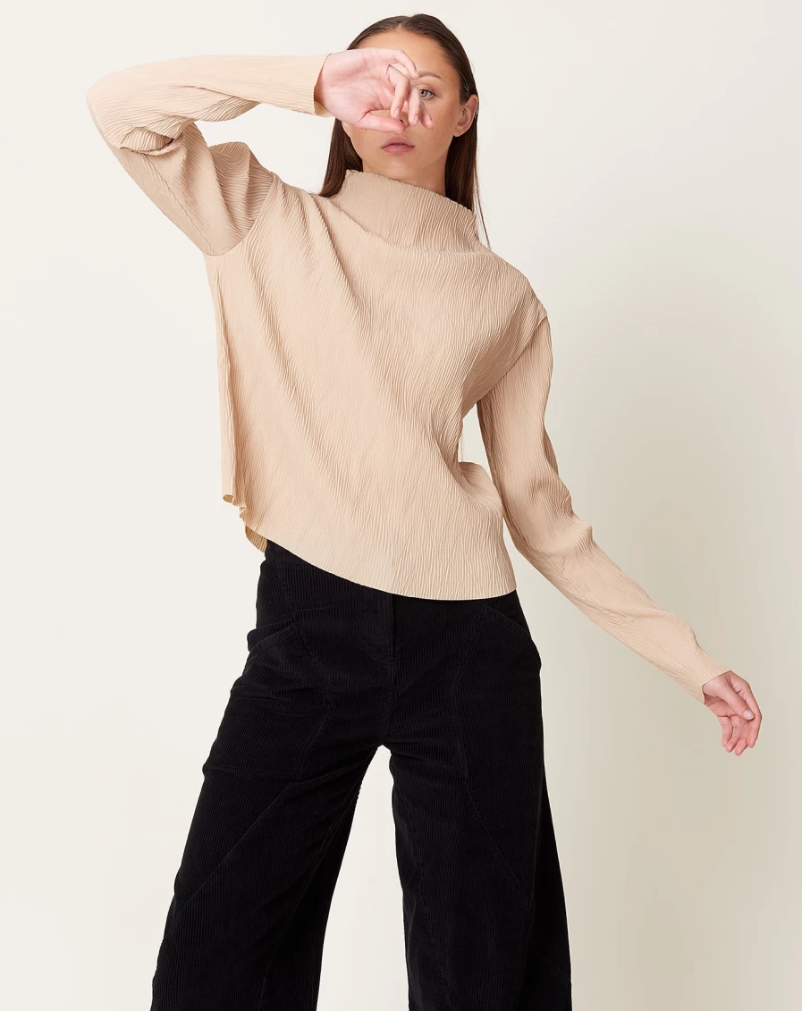 Henrik Vibskov Neptune Plisse Top in Warm Sand - Women's Stylish & Comfortable Blouse