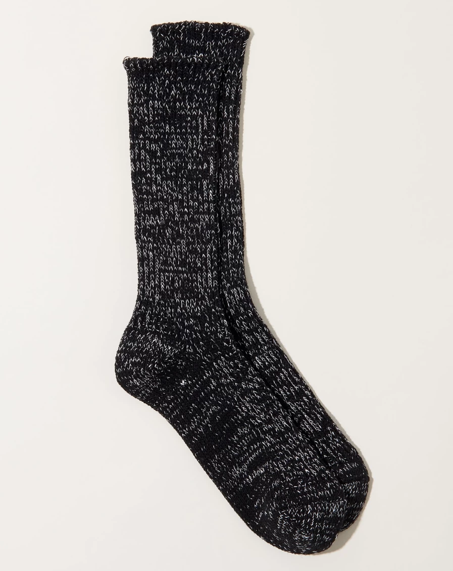 Nishiguchi Kutsushita Black Hemp Cotton Ribbed Socks for Men & Women - Eco-Friendly Comfort