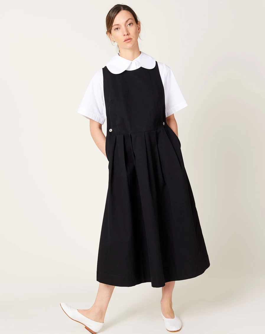 "Kowtow Black Apron Dress – Sustainable Organic Cotton Minimalist Style"