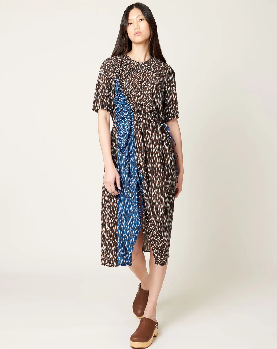 No. 6 Thalassa Dress - Brown & Royal Blue Ikat Print Bohemian Maxi Dress