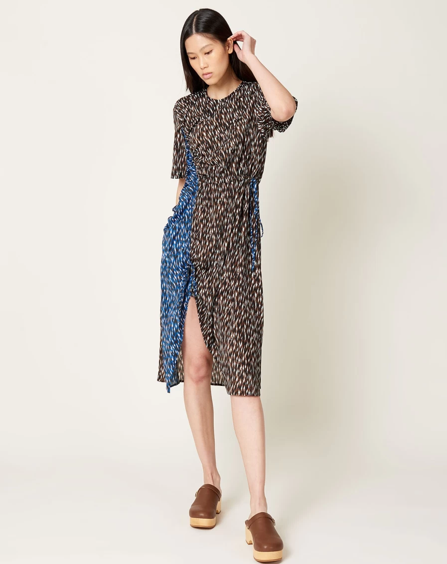 No. 6 Thalassa Dress - Brown & Royal Blue Ikat Print Bohemian Maxi Dress