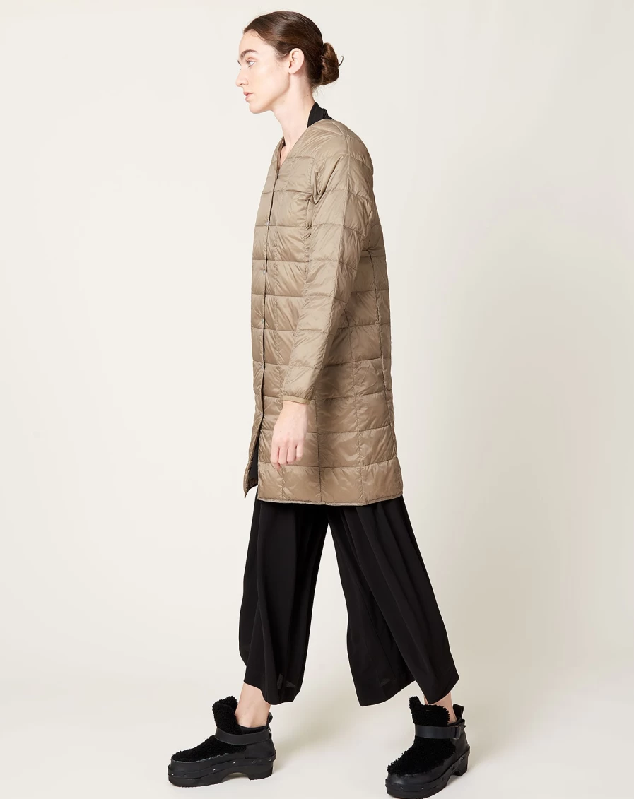 Taion Women's Khaki V-Neck Long Down Jacket - Warm Winter Coat