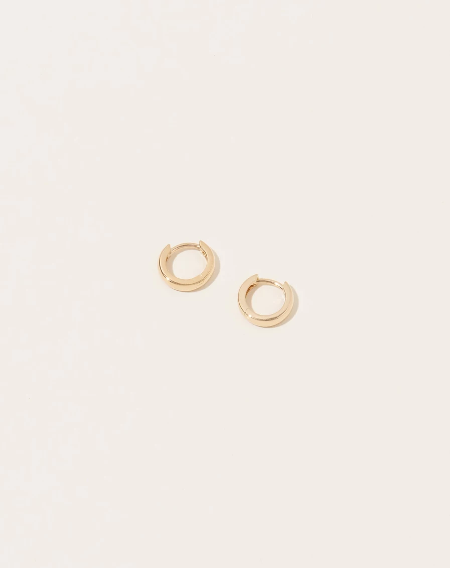 14K Yellow Gold Hinged Huggies Hoop Earrings by Selin Kent