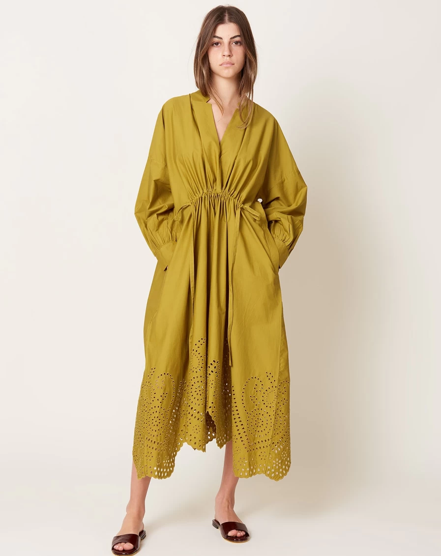 Rachel Comey Chartreuse Hearts Eyelet Bridge Dress - Floral Lace Summer Dress for Women