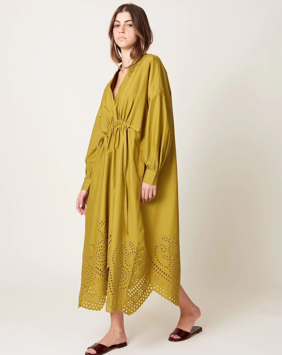 Rachel Comey Chartreuse Hearts Eyelet Bridge Dress - Floral Lace Summer Dress for Women