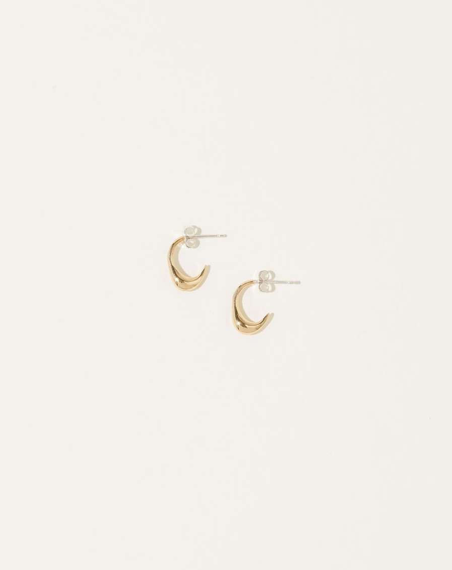 "Quarry Brass Pip Earrings – Minimalist Gold-Tone Hoop Earrings"