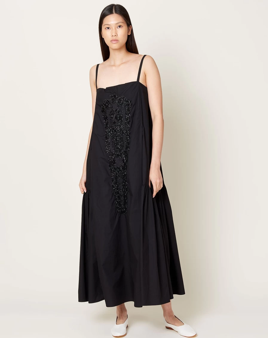 Rachel Comey Black Beaded Markle Dress - Elegant Poplin Formal Wear