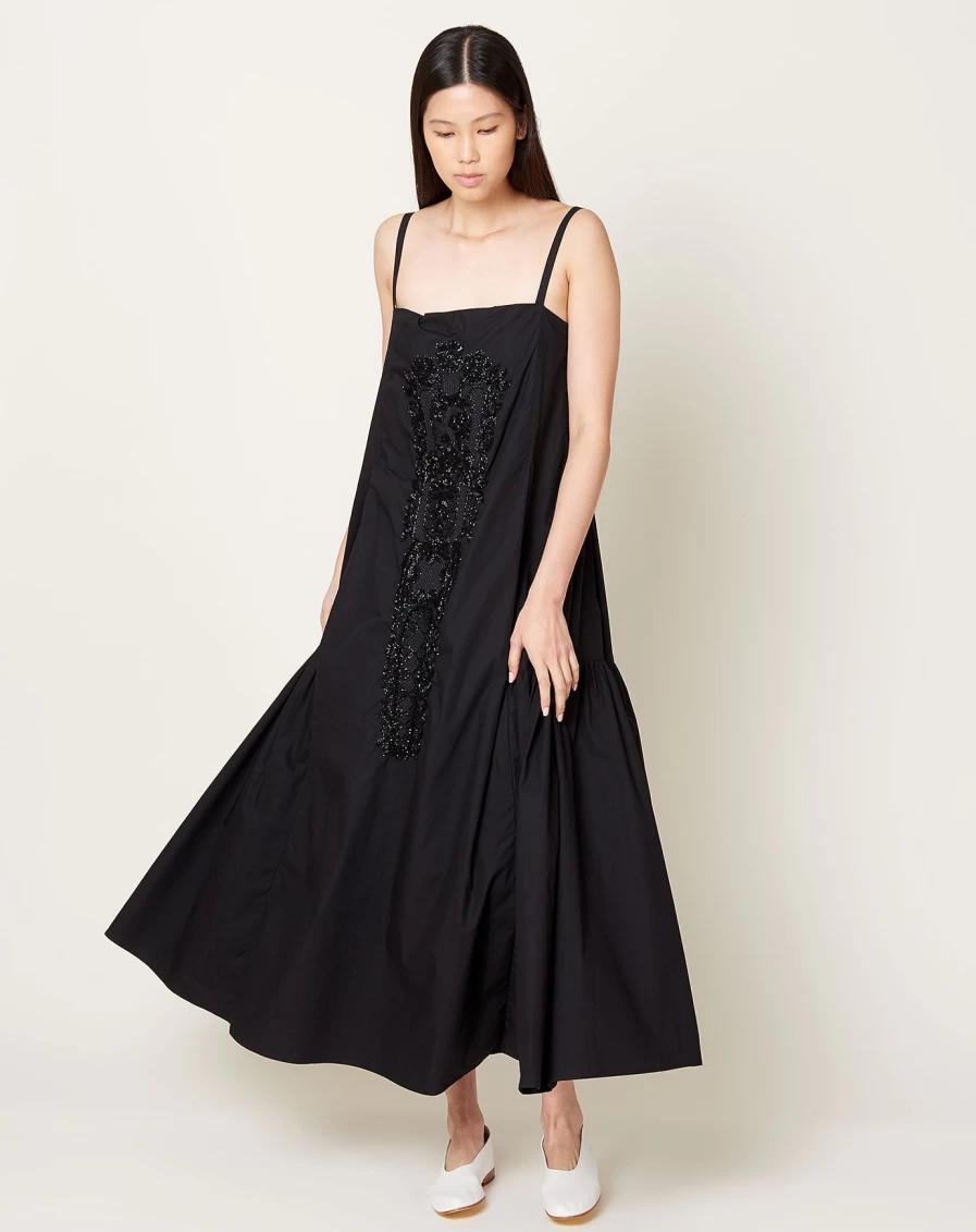 Rachel Comey Black Beaded Markle Dress - Elegant Poplin Formal Wear