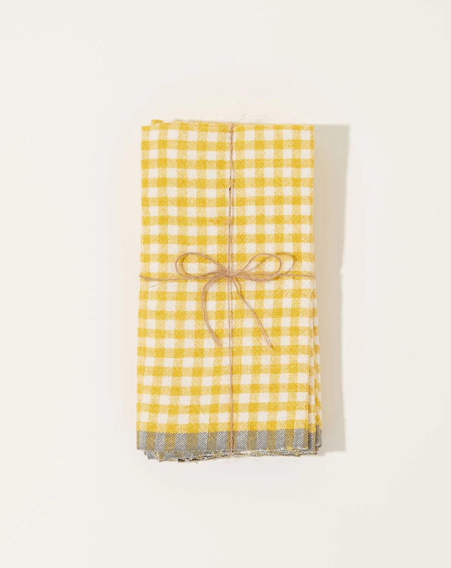 "Caravan Dijon & Grey Two-Tone Gingham Napkins, Set of 4 - Stylish Table Linens"