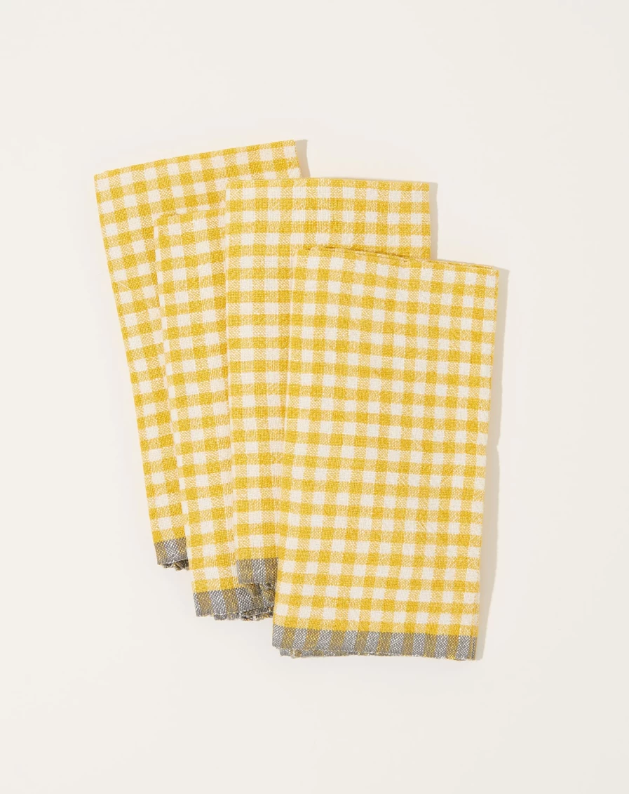 "Caravan Dijon & Grey Two-Tone Gingham Napkins, Set of 4 - Stylish Table Linens"