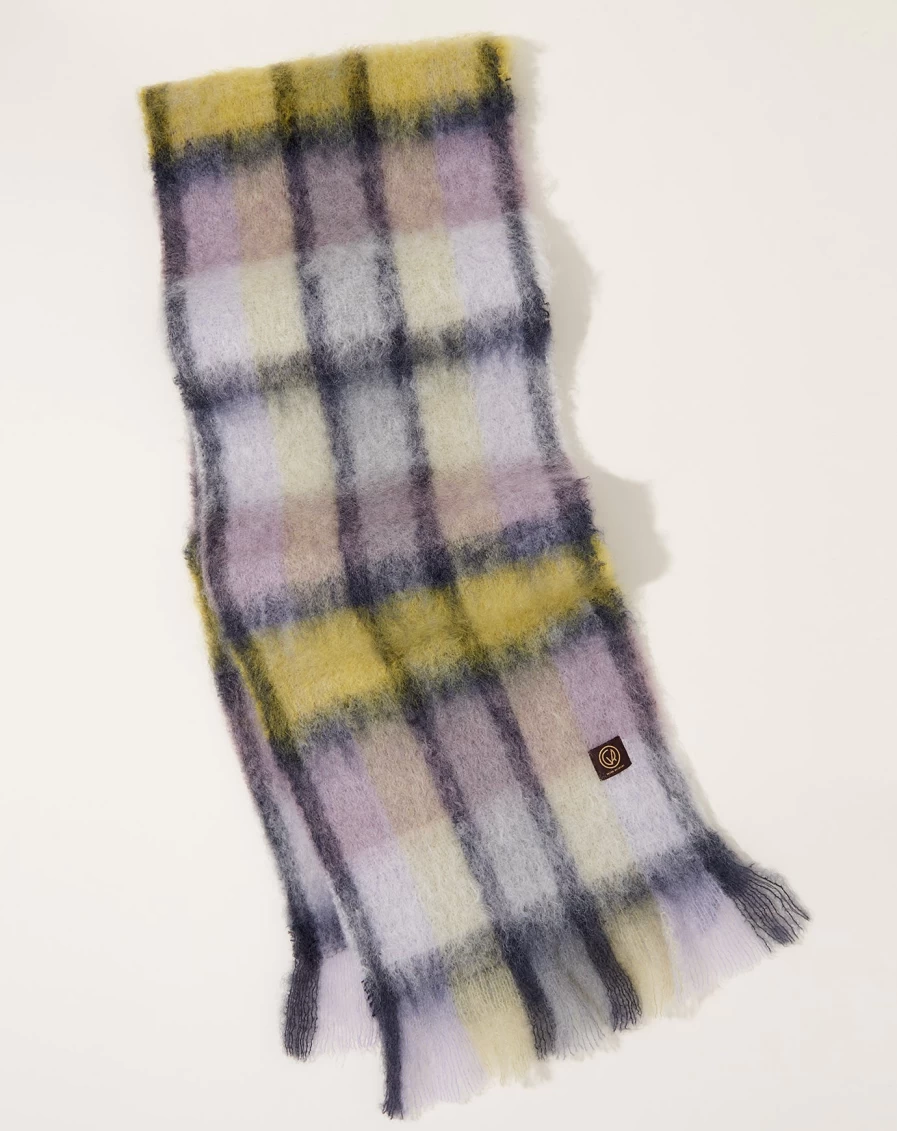 Mantas Ezcaray Lemon Mohair Tartan Check Scarf - Soft Wool Winter Accessory