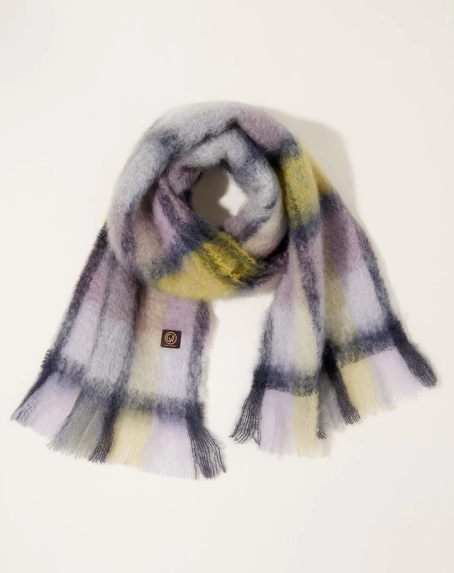 Mantas Ezcaray Lemon Mohair Tartan Check Scarf - Soft Wool Winter Accessory