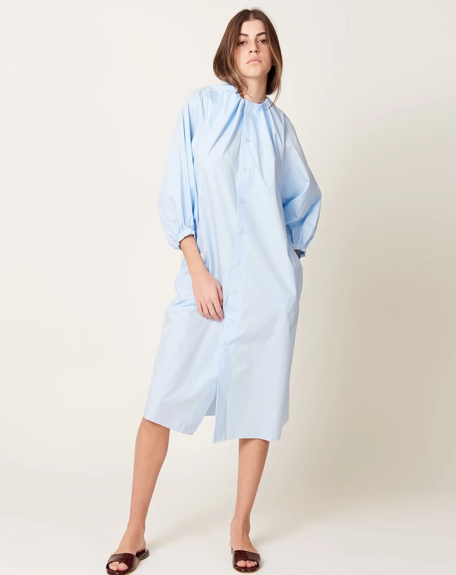 MM6 Maison Margiela Blue Cotton Poplin Shirt Dress Midi Length