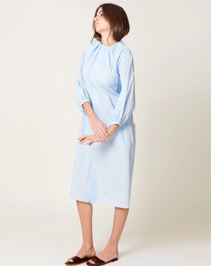 MM6 Maison Margiela Blue Cotton Poplin Shirt Dress Midi Length