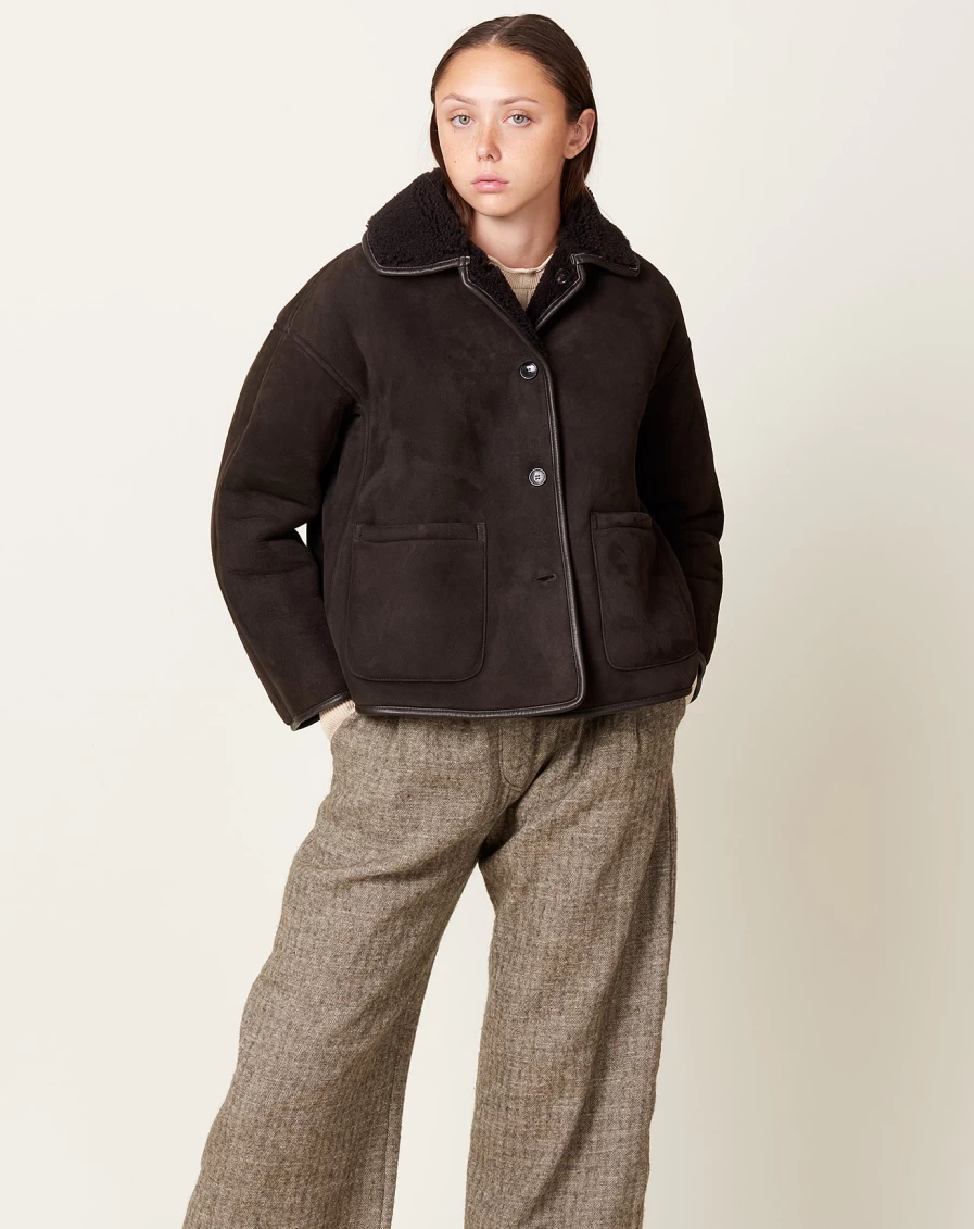 Cawley Chocolate Sheepskin Suede Avis Jacket – Premium Men's Leather Coat