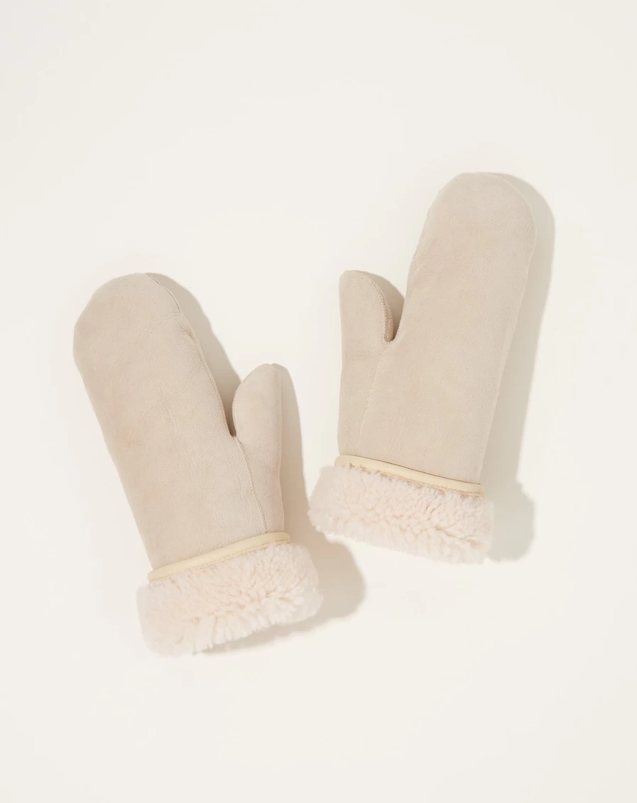 Cawley Women's Soft Sheepskin Suede Mittens in Chalk - Winter Warm Gloves