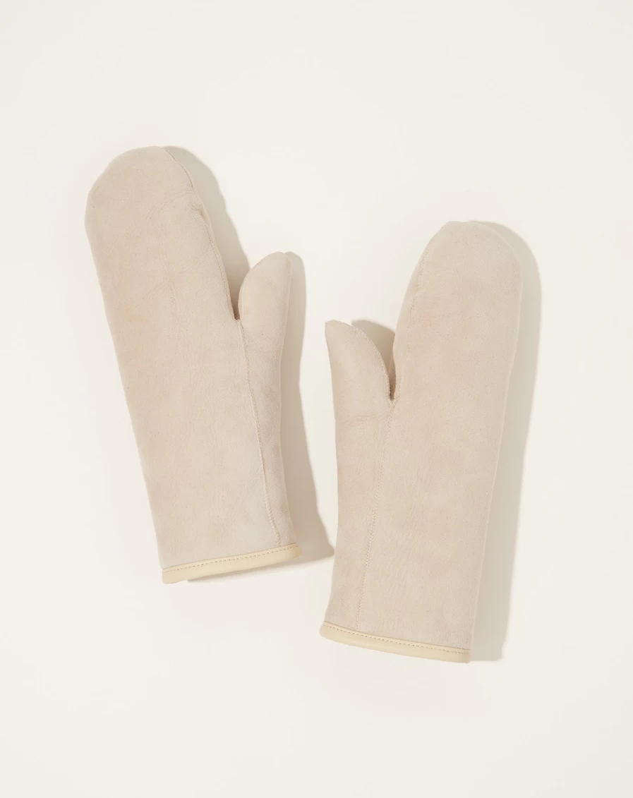 Cawley Women's Soft Sheepskin Suede Mittens in Chalk - Winter Warm Gloves