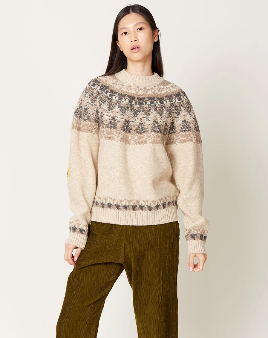 Kapital 5G Wool Nordic Smilie Patch Raglan Sweater - Vintage Inspired Knit Pullover