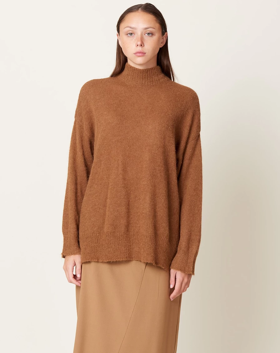 Cordera Women's Camel Turtleneck Sweater - Suri Knit Winter Pullover