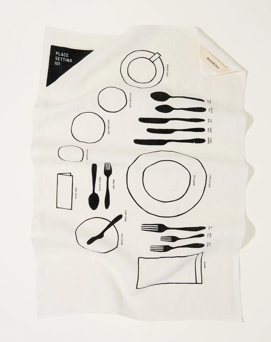 "Sir Madam Premium Place Setting Tea Towel – Elegant Dining Linen for Formal Table Settings"