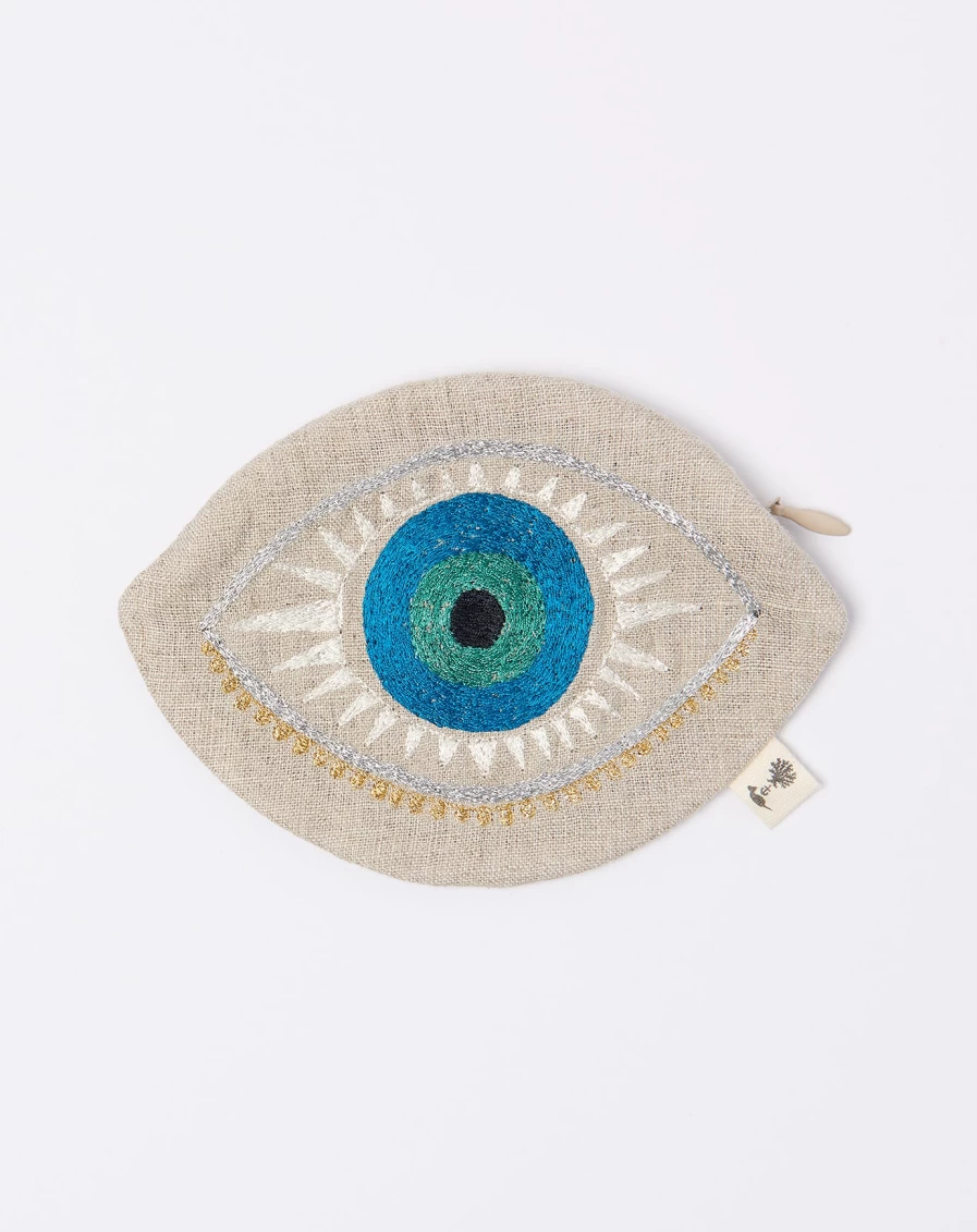 "Coral Tusk Evil Eye Pouch - Protective Charm Bag for Good Luck & Positive Energy"
