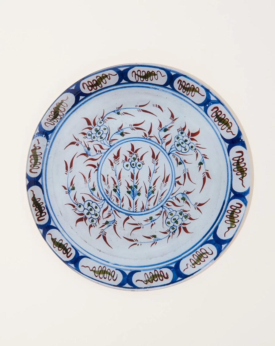 John Derian Delft Blue #14 13-Inch Round Decorative Plate - Handcrafted Ceramic Collectible
