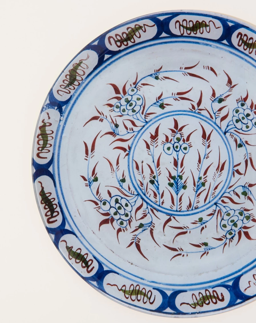 John Derian Delft Blue #14 13-Inch Round Decorative Plate - Handcrafted Ceramic Collectible