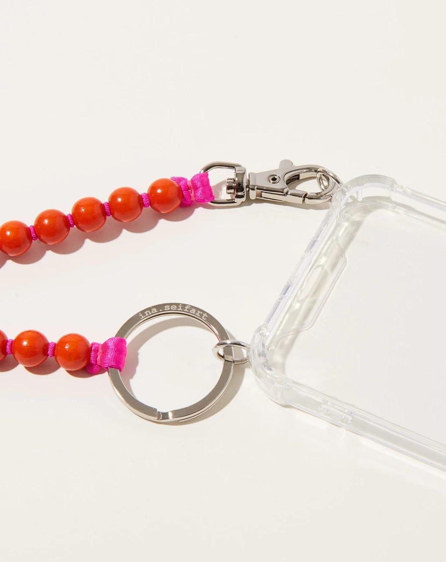 Ina Seifart Orange iPhone Necklace with Pink Chain - Stylish Handy Kette for Smartphones