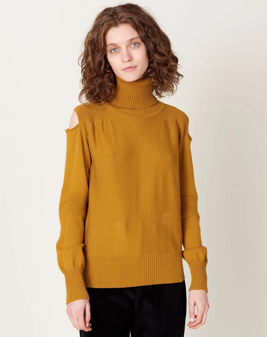 Zero + Maria Cornejo Slash Ruched Tobacco Roll Neck Sweater