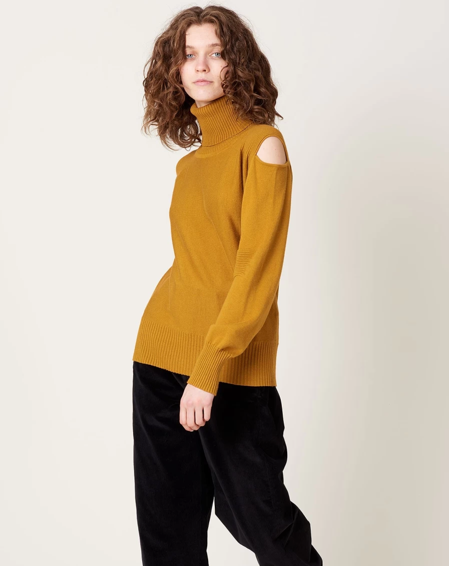 Zero + Maria Cornejo Slash Ruched Tobacco Roll Neck Sweater
