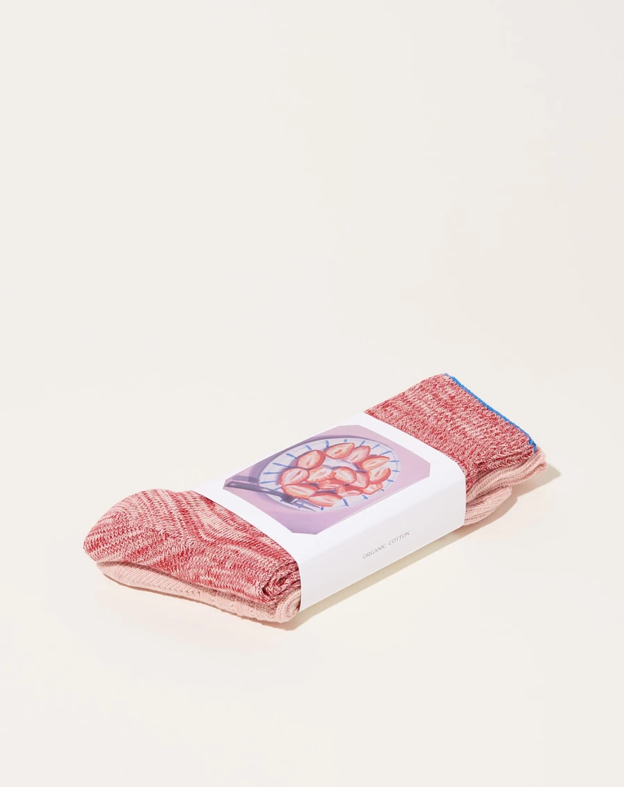 Babaco Organic Cotton Socks - 2 Pairs Botanical Dyed Strawberry Print Eco-Friendly Socks