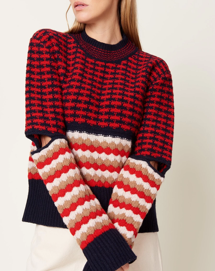 "Babaco Navy & Red Striped Knit Pullover Sweater for Men & Women"
