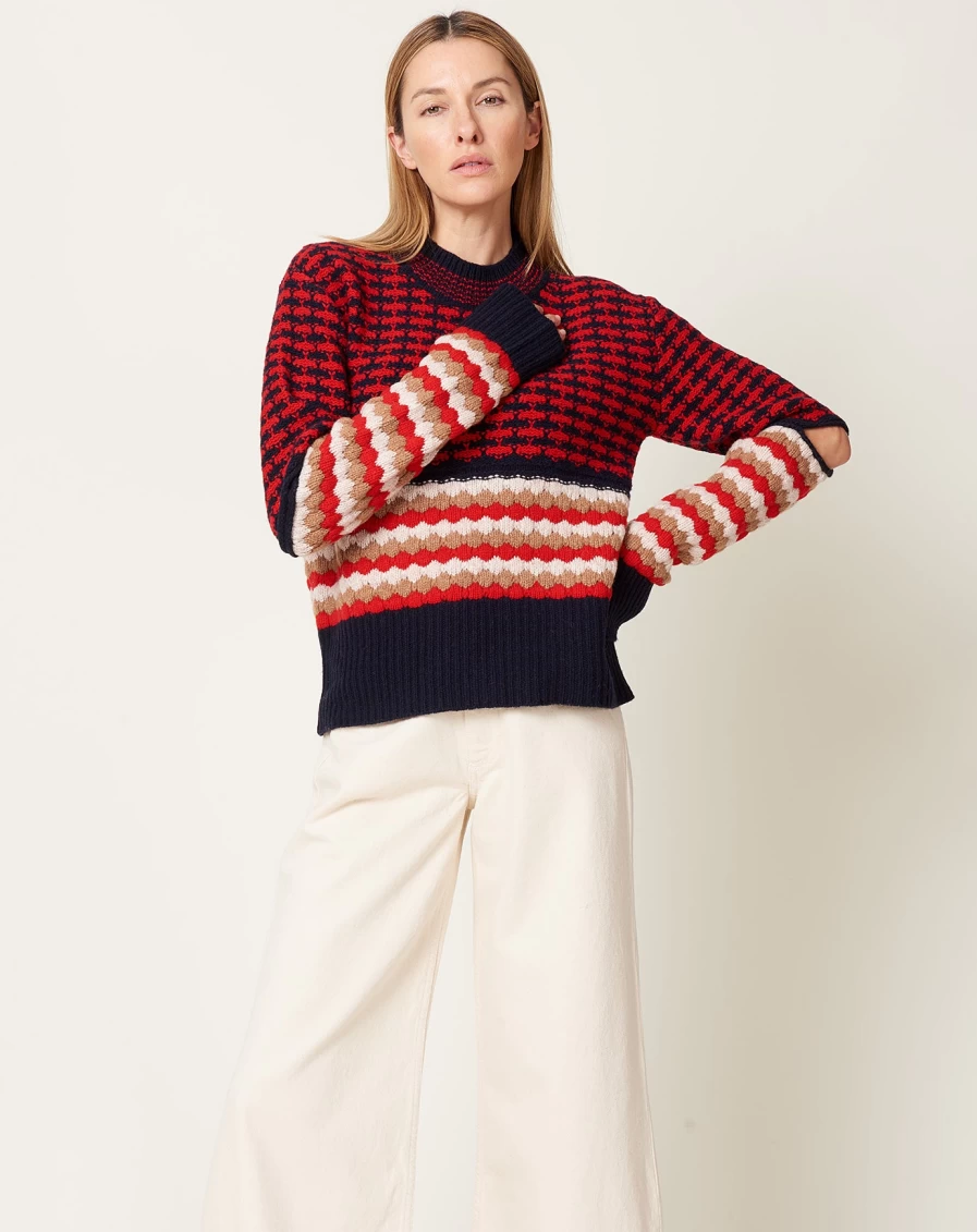 "Babaco Navy & Red Striped Knit Pullover Sweater for Men & Women"