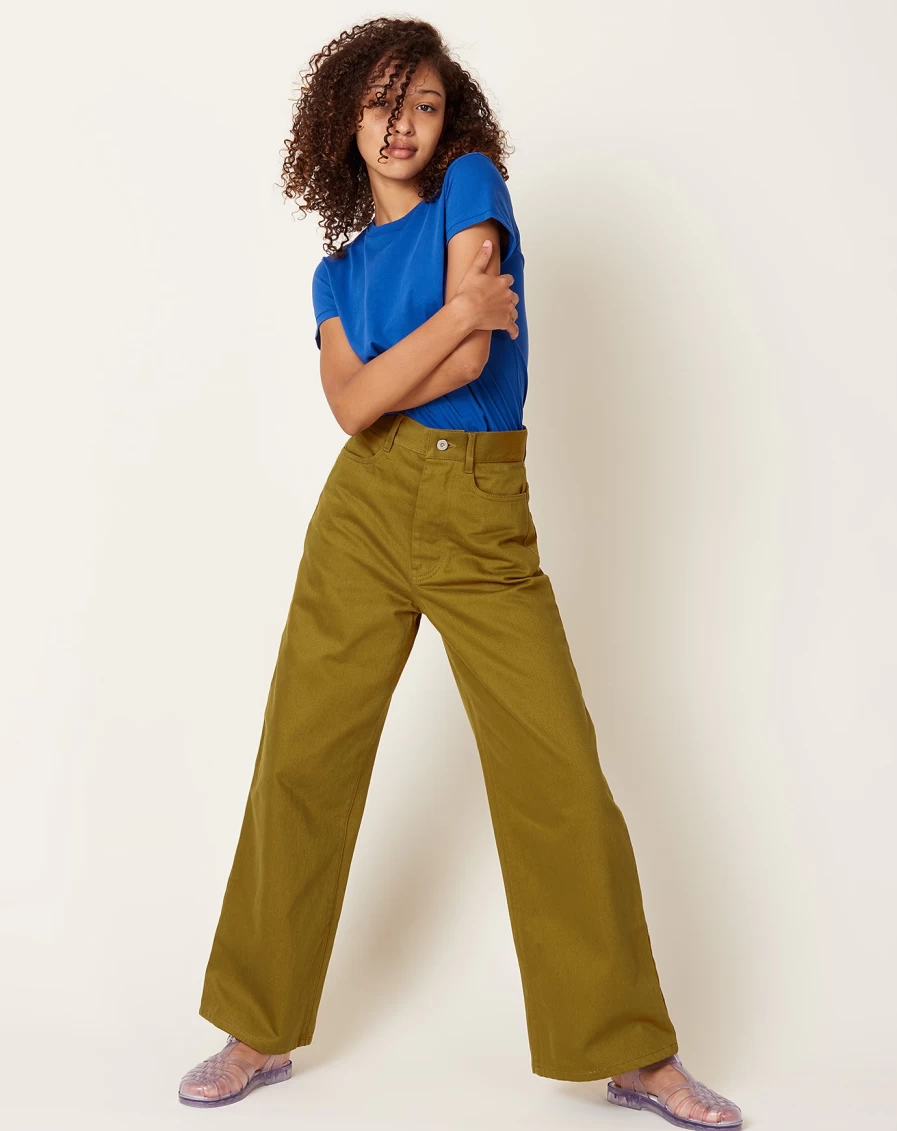 Kowtow Sailor Jeans in Chartreuse - Sustainable Organic Cotton High-Waisted Women's Pants