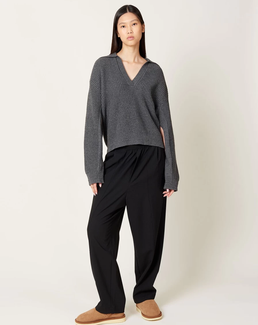 Maria McManus Charcoal Split Sleeve Collar Knit Sweater for Women