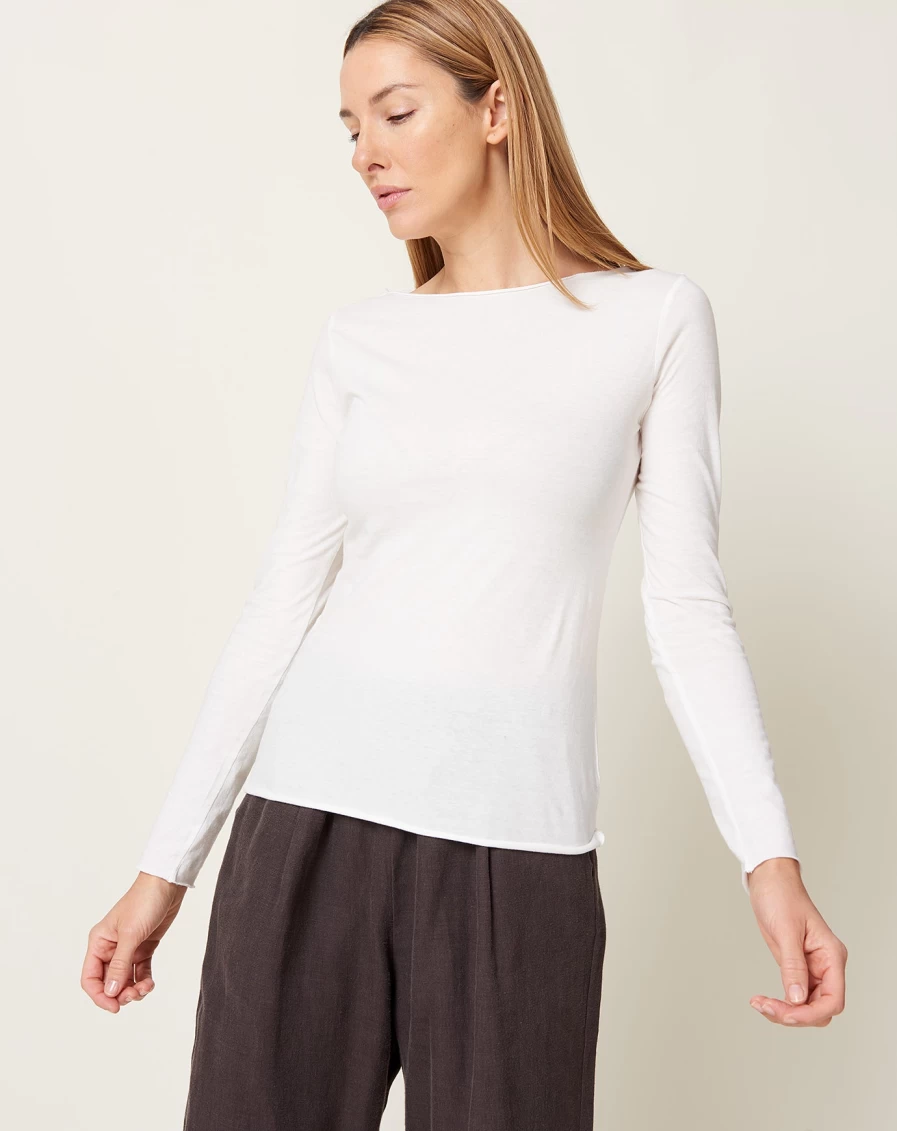 "Evam Eva Off White Cut & Sew Boat Neck Pullover Sweater"