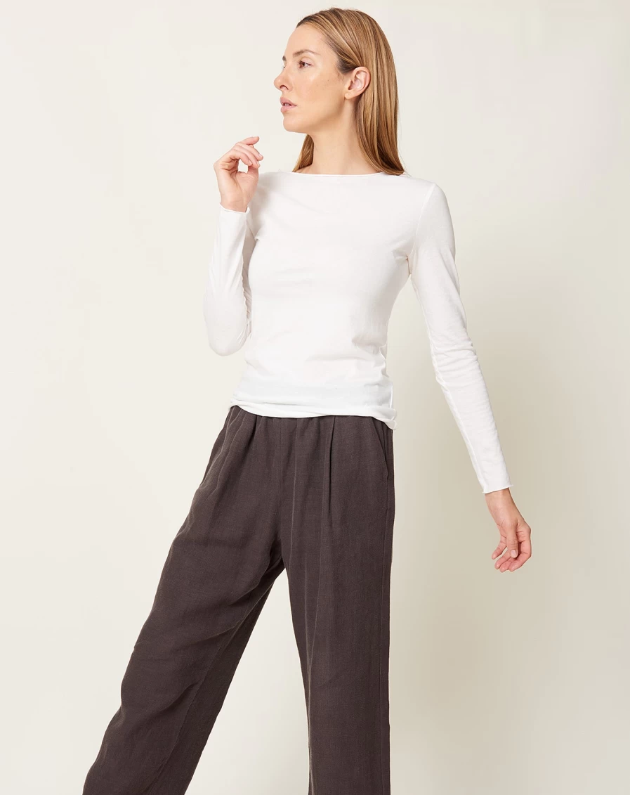 "Evam Eva Off White Cut & Sew Boat Neck Pullover Sweater"