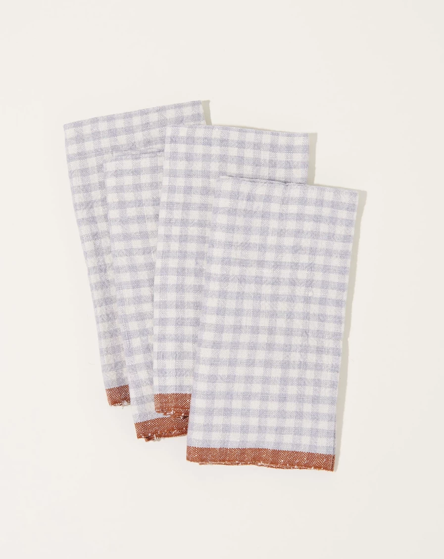"Caravan Blue & Cognac Two-Tone Gingham Napkins, Set of 4 - Stylish Table Linens for Dining"