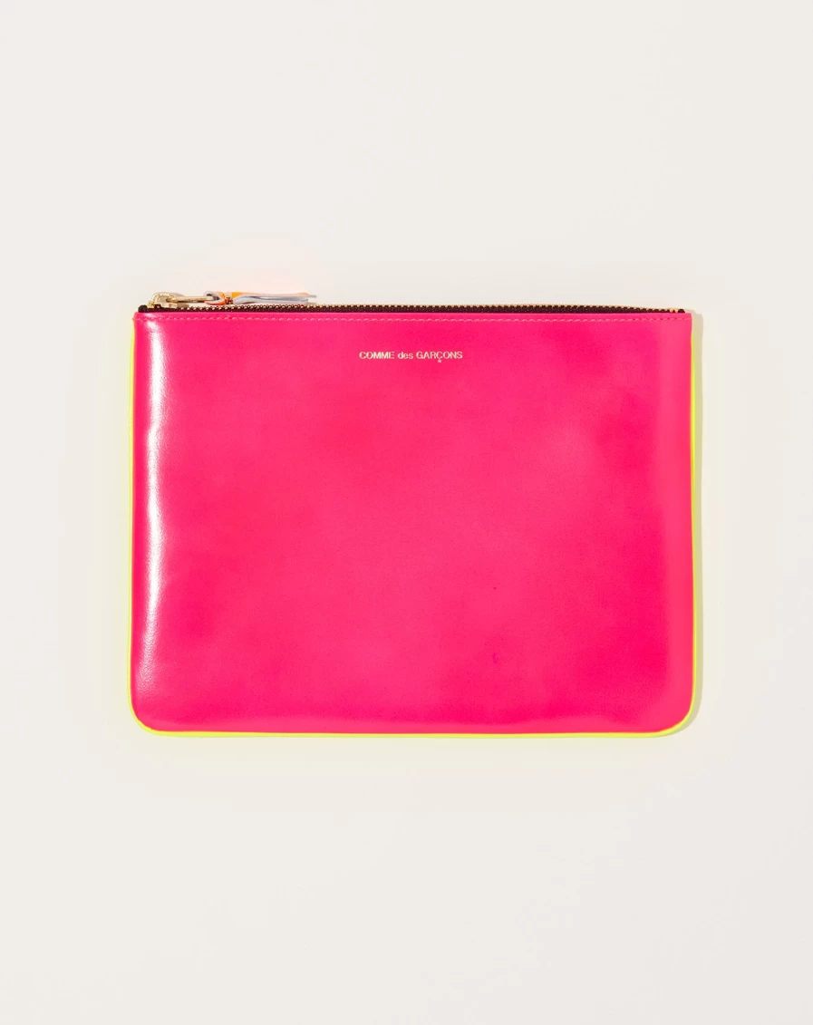 Comme des Garçons Super Fluo Wallet Pouch in Pink & Yellow - Neon Color Block Design