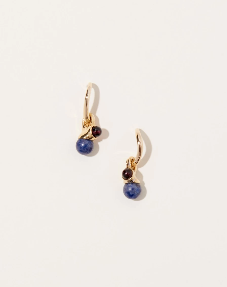 Quarry Brass Aren Earrings with Garnet and Sodalite Gemstones - Handcrafted Bohemian Jewelry