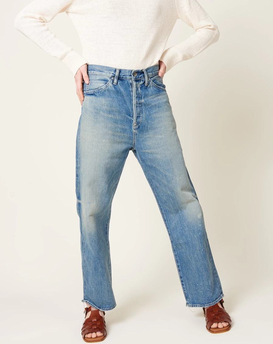 Chimala Medium Wash Selvedge Denim Baggy Jeans with Splatter Detail