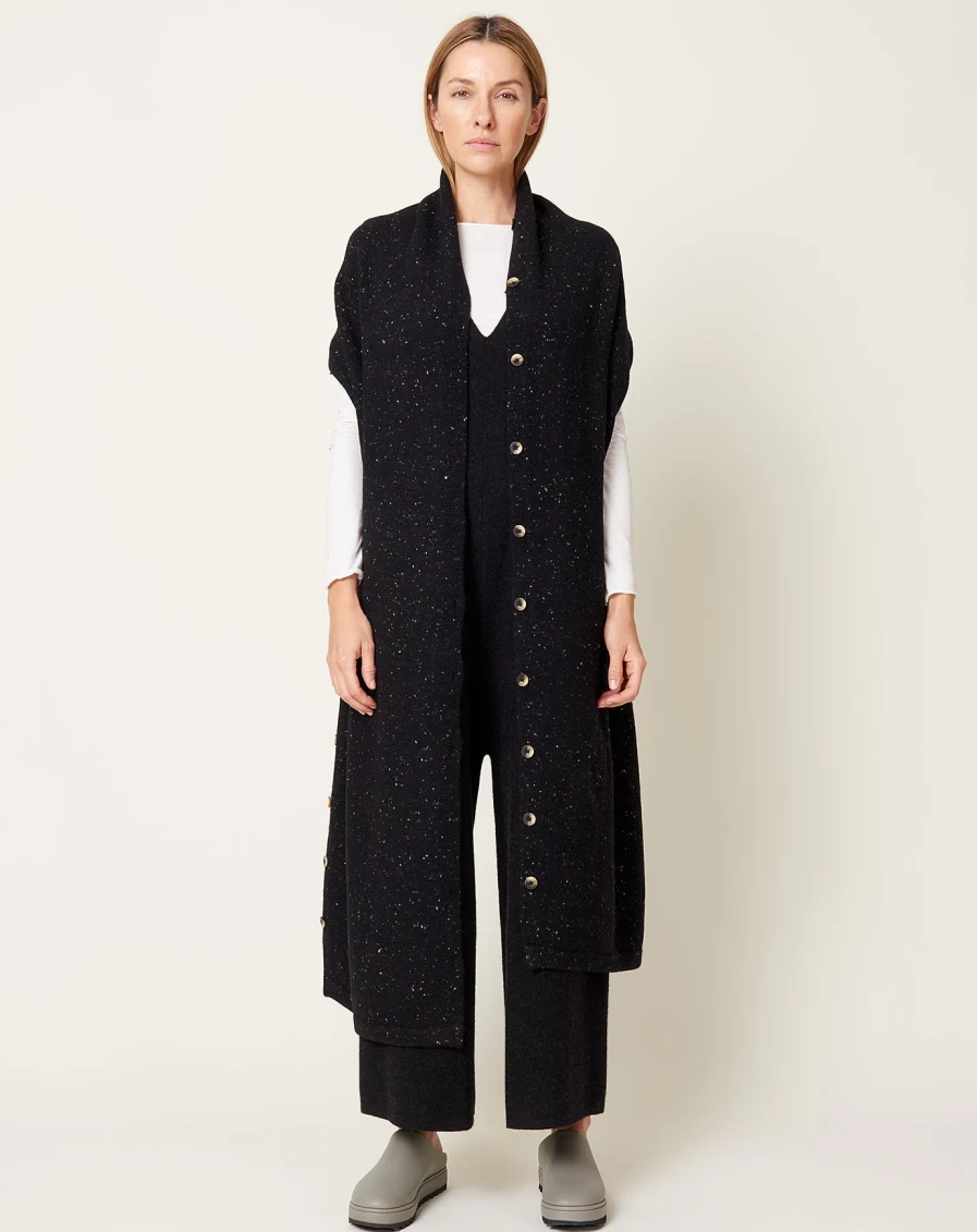 "Lauren Manoogian Black Tweed Button Stole - Luxury Wool Wrap Scarf"