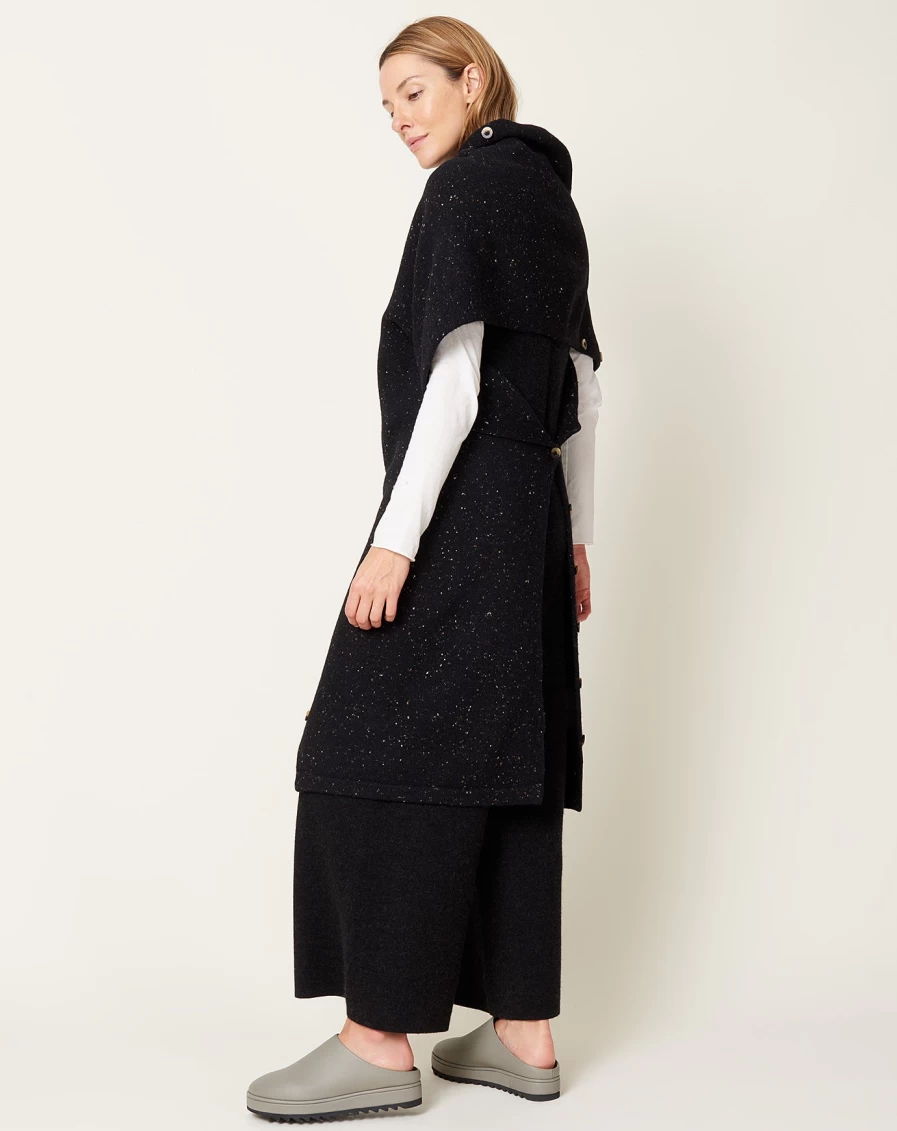 "Lauren Manoogian Black Tweed Button Stole - Luxury Wool Wrap Scarf"