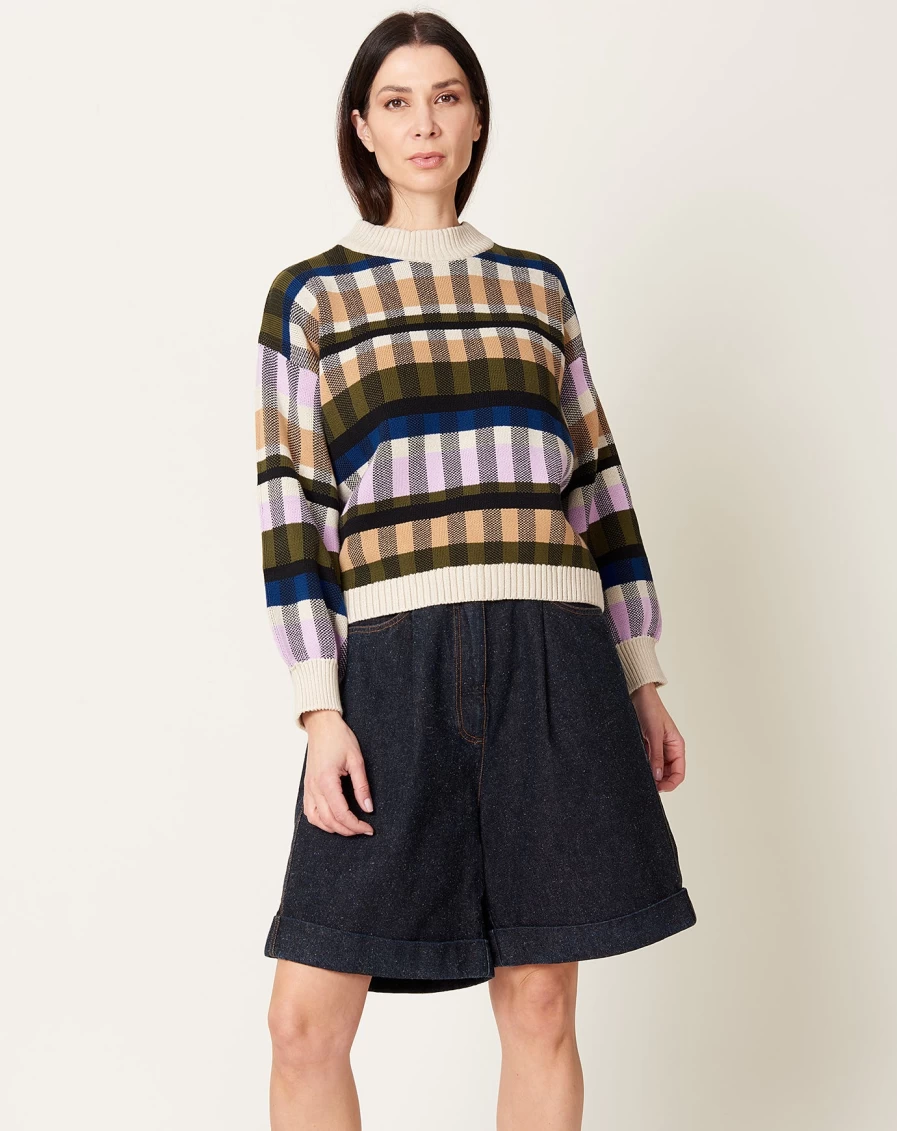 "Kowtow Autumn Check Jumper - Sustainable Wool Knit Sweater for Women"