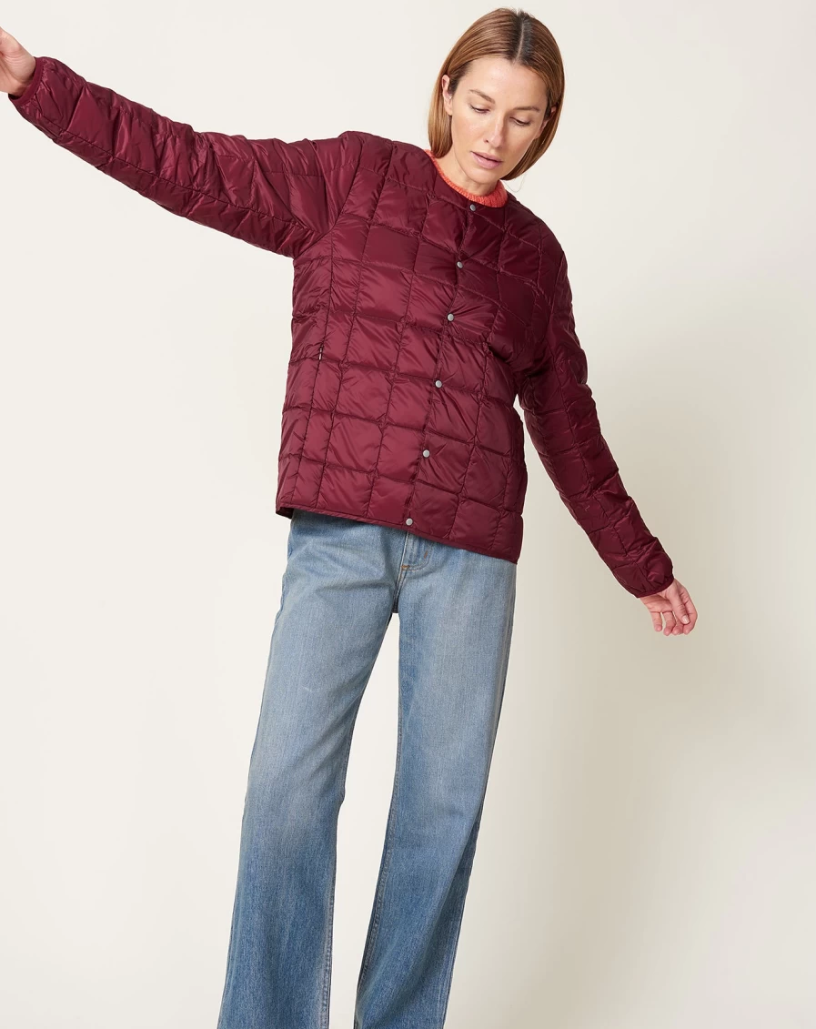 Taion Men's Basic Burgundy Crew Neck Down Jacket - Lightweight Warm Winter Coat