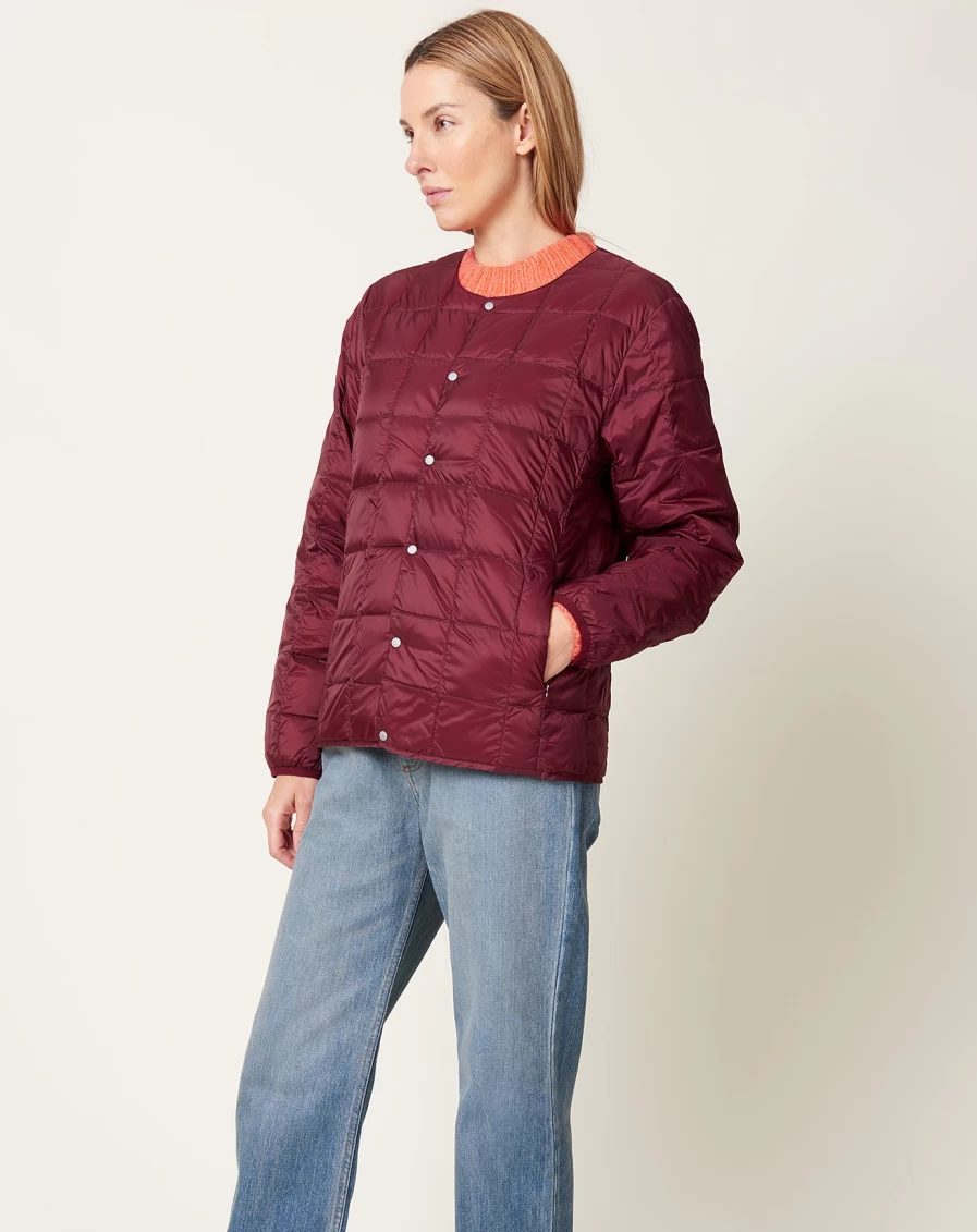 Taion Men's Basic Burgundy Crew Neck Down Jacket - Lightweight Warm Winter Coat