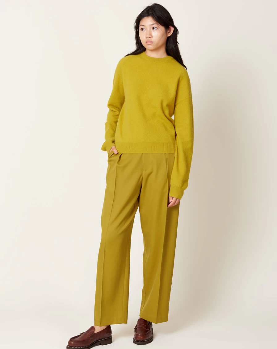 Kallmeyer Women's High-Waisted Pleated Trousers in Chartreuse - Elegant & Comfortable Dress Pants