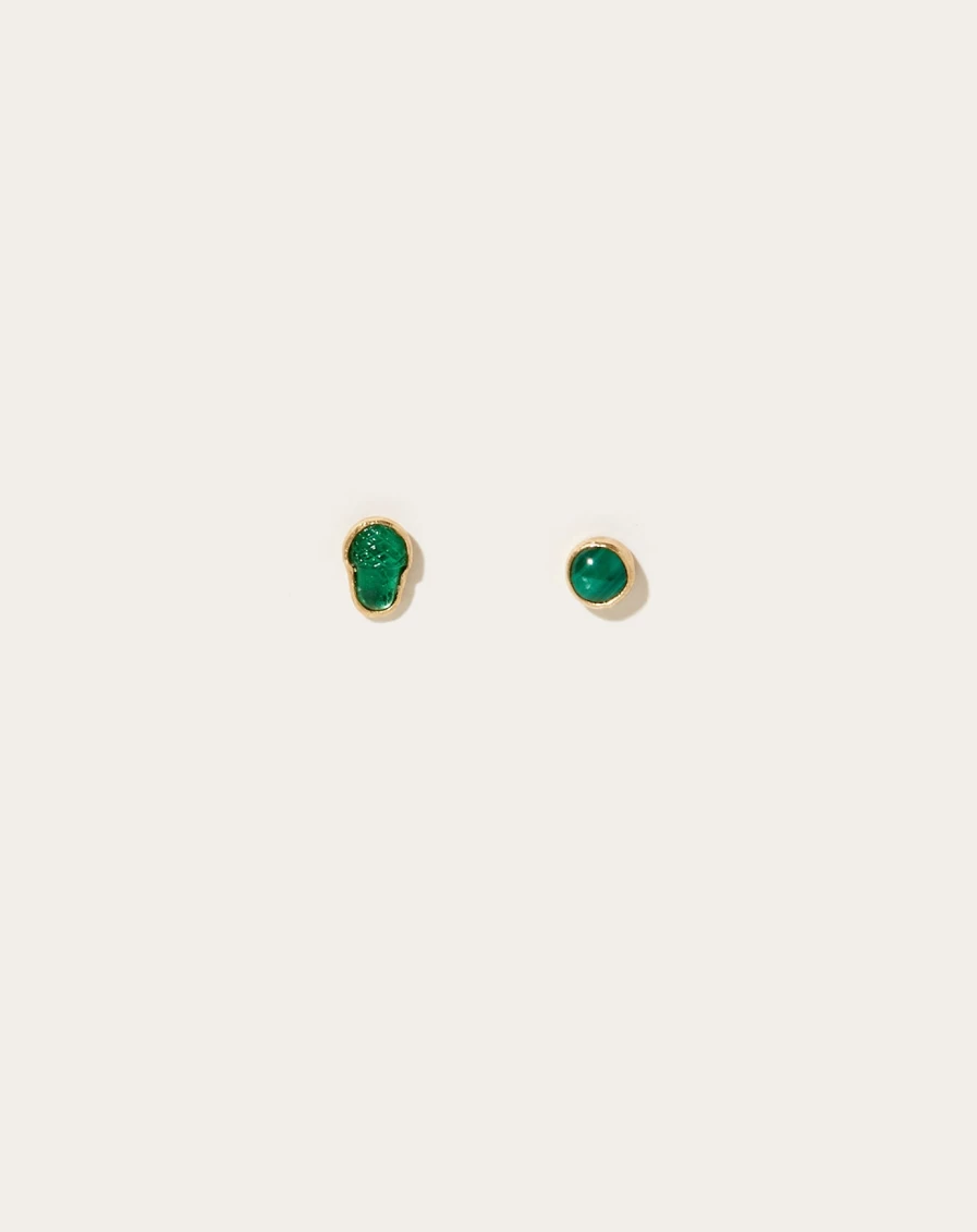 Grainne Morton Handmade Mismatched Malachite Stud Earrings Unique Green Stone Jewelry