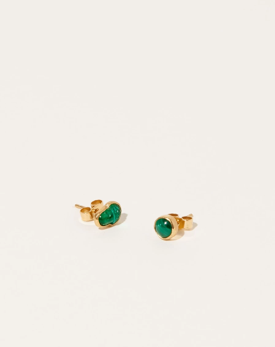 Grainne Morton Handmade Mismatched Malachite Stud Earrings Unique Green Stone Jewelry