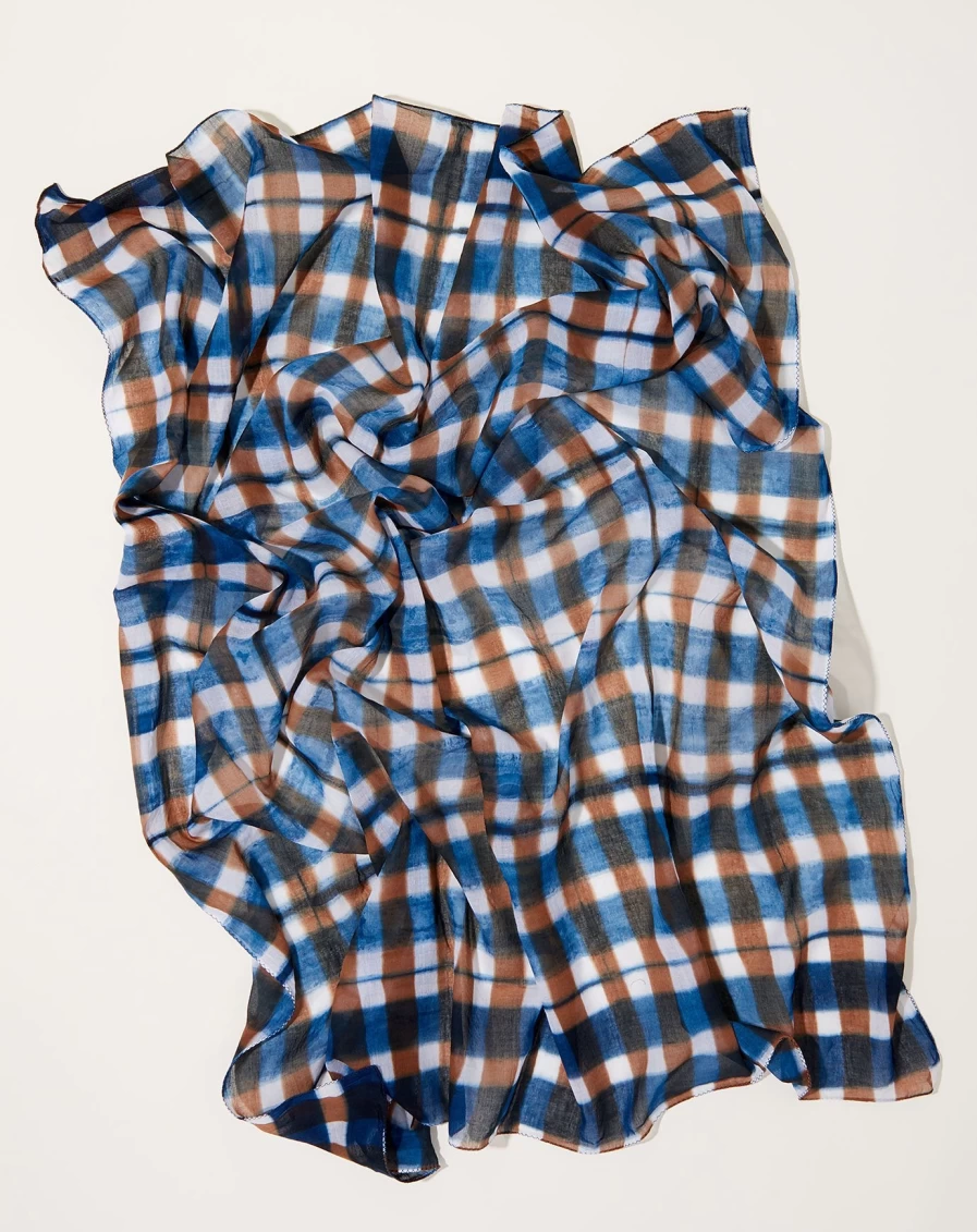 Auntie Oti Indigo and Brown Gingham Bandana - Stylish Cotton Scarf for Men and Women